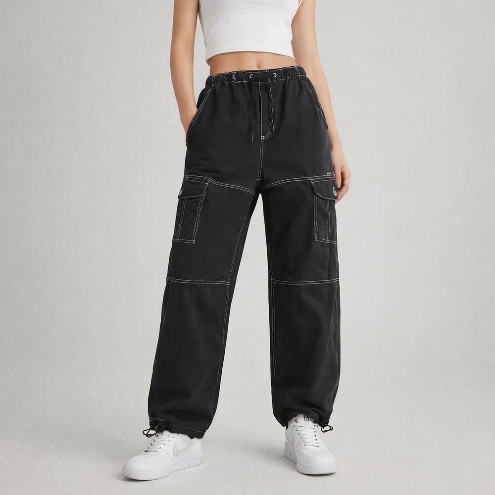 Garage Womens Black Cargo Pants S Drawstring Elastic Waist  Street Y2K